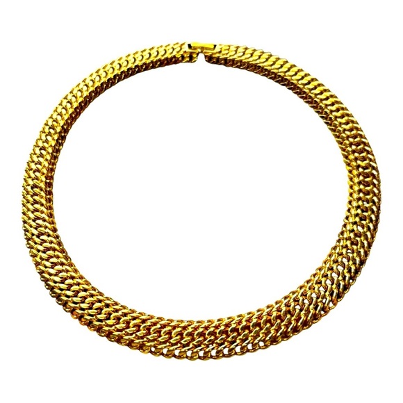 Monet Signed Woven Gold Necklace Gold Choker Necklace .5” x 17” - Picture 7 of 8
